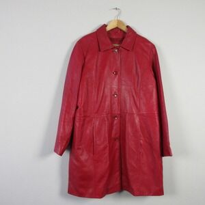 Wilsons Leather Thinsulate Coat Women 1X XL Red Button Front Luxury Genuine 1326